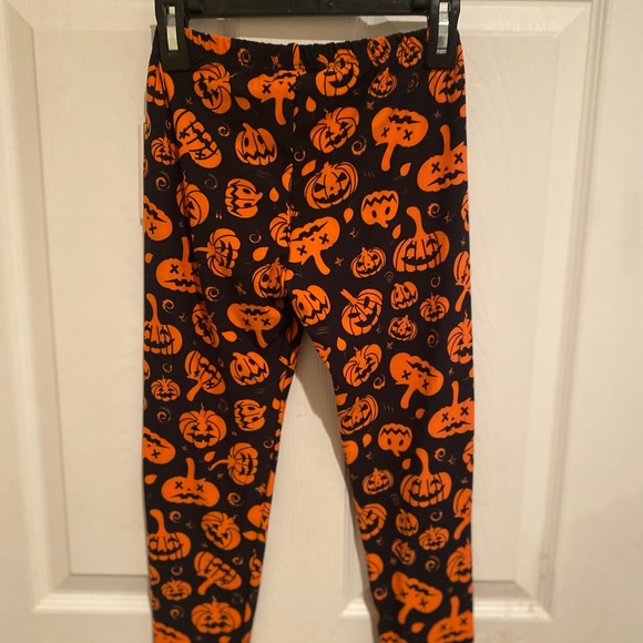 Girls Halloween Leggings, Jack-O-Lantern Leggings Size 14, Pumpkin Leggings - Picture 2 of 8
